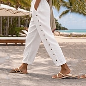 economico Fondi-Per donna Pantaloni in cotone e lino Chinos Pantaloni Estivi Streetwear Casual Lunghezza intera Vita media Tinta unica Coulisse Tasca Confortevole Traspirante Micro-elastico Quotidiano All'aperto