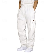 abordables Carga-Men's Cargo Pants Sweatpants Trousers Straight Leg Sweatpants Drawstring Pocket Elastic Waist Plain Comfort Wearable Daily Outdoor Holiday Fashion Classic Style Black White