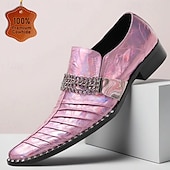 economico Mocassini in pelle premium-scarpe slip-on da uomo in pelle viola iridescente con dettaglio a catena, scarpe da sposa formali uniche per lo sposo, testimoni dello sposo e feste di matrimonio, calzature eleganti per uno stile da sposa audace