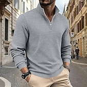 economico Polo classica da uomo-Per uomo Magliette Polo a Nido d'Ape Polo Vacanza Streetwear Zip a un quarto Manica Lunga Moda Essenziale Tinta unica Jacquard Primavera Autunno Vestibilità regolare Nero Bianco Vino Verde militare
