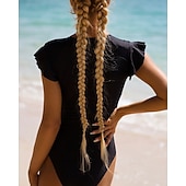 Χαμηλού Κόστους Rash Guards One Pieces-Γυναικεία Προστατευτικά Μαγιό Ολόσωμα κομμάτια Τροπικό Κουμπώσου Φαρδύ μανίκι Προστασία UV Υψηλή Ελαστικότητα Κοντομάνικο Μαγιό Σέρφινγκ Καταδύσεις Ψαροντούφεκο Καλοκαίρι