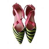 voordelige Damesschoenen-Vrouwen Mardi Gras Gestreepte Gespte Ballerina's met Roze Kruisband Detail – Dappere Retro Stijl Comfortabel voor Carnaval Feesten en Casual Wear