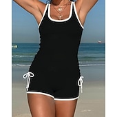 abordables Surfing Tankinis &amp; Bikinis-Mujer Traje de baño Tankini 2 Piezas Color sólido Utra ligero (UL) Protección UV Elástico Sin Mangas Bañadores Surf Submarinismo Verano