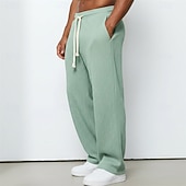 cheap Straight Leg-Men's Waffle Sweatpants Trousers Casual Pants Straight Leg Sweatpants Drawstring Plain Comfort Breathable Full Length Casual Daily Outdoor Vacation Fashion Purple Brown Micro-elastic