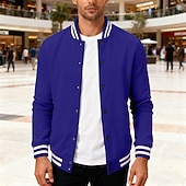 economico Giubbotti Casual-Per uomo Giacca Leggera Giacca Casual Giacca College Casuale Quotidiano Tasca Primavera Autunno A righe Streetwear Elegante Colletto Mao Regolare Nero Rosso Blu marino Blu reale Grigio chiaro Giacca