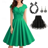 levne oblečení-Retro Vintage oblečení z 50. let Grease Rockabilly A-line šaty Kloboukové šaty na Vánoční večírek Puntíkové plesové šaty dámské na večírky večerní maškarní dospělácké šaty náušnice čelenka jaro