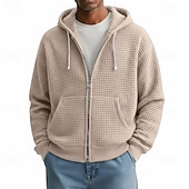 economico felpe con cappuccio da uomo di base-Per uomo Felpa con cappuccio Felpa con cappuccio a zip intera Felpa con cappuccio a nido d'ape Aalbicocca Bianco Rosso Blu marino Verde scuro Con Cappuccio Semplice Cerniera Testurizzato Casuale