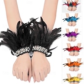 abordables Accesorios-Carnaval 2026 Accesorios de Samba del Carnaval de Río Puños de Plumas para Mujeres Puños de Lentejuelas Brillantes con Plumas de Varios Colores para Danza en Brasil