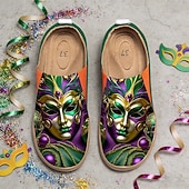 economico Scarpe da donna-Scarpe Slip-On in Tela con Stampa di Maschere da Carnevale da Donna per Mardi Gras - Calzature Festive e Leggere con Vestibilità Larga per Parate Celebrazioni in Strada Feste a Tema e Uscite Estive