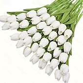 رخيصةأون زهور اصطناعية-باقة زهور توليب صناعية واقعية مكونة من 22 قطعة - زهور توليب صناعية وردية وبيضاء بسيقان خضراء مصنوعة من الراتنج/البلاستيك لتزيين حفلات الزفاف والمنازل والمكاتب - قطعة مركزية واقعية للطاولة سهلة الصيانة