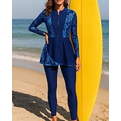 お買い得  サーフィンタンクiniとビキニ-女性用 ラッシュガード 水着 2個 トロピカル風 ジッパーを閉める UVプロテクション 弾性ある 長袖 スイムウェア サーフィン ビーチ 水泳 春