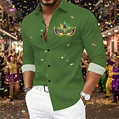 Недорогие Этнический узор-Мужская рубашка с графическим принтом для вечеринки в стиле Марди Гра – классическая карнавальная рубашка на пуговицах.