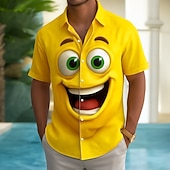 economico Modello 3D-Per uomo Illusione ottica Fantasia "Cartone 3D" Faccia Sorridente Camicia Camicia con Bottoni Manica Corta Divertente All'aperto Ferie Estate Primavera Collo ripiegato Stampa 3D camicie con colletto