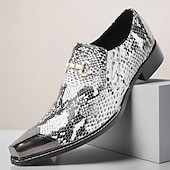 cheap Premium Leather Loafers-Men's White Snake Print Slip-On Shoes with Metal Accents – Stylish Formal Shoes for Evening Wear and Fashion-Forward Occasions