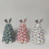 cheap Easter Lights-Easter Ceramic Rabbit Tree Lights AAA Battery Indoor/Outdoor Bedroom Bedhead Party Living Room Dining Room Desktop Decoration Light 24.5 * 14CM