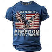  4 iulie 2026 250 de ani de Ziua Memoriei Tricou cu guler rotund pentru bărbați Imprimare 3D Drapel SUA cu mânecă scurtă Zilnic Stradă