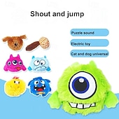 cheap Cat Toys-Pet Electric Bouncing Ball Plush Toy with Cartoon Animal Head - Vocal Vibration Dog Toy - Plush Squeak Toy - Dog Chew Toy