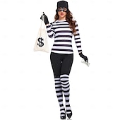economico Costumi da donna-Costume di fantasia Ladro rapinatore di banche Costume Cosplay A strisce Adulti Per donna Halloween Carnevale Feste Performance Vestirsi