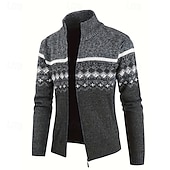 economico Maglioni Cardigan da uomo-Per uomo Felpa Cardigan Maglione con Zip A Coste Maglia Top Regolari Lavorato a maglia Geometrico Collo Alto Neutro Moda Casuale Abbigliamento quotidiano Abbigliamento Autunno Inverno Blu Grigio
