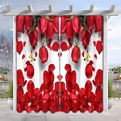 billiga Genomskinliga gardiner-Alla hjärtans dag-gardin i tunt tyg för fönster, röd med dekorativ bolldesign, eleganta mjuka fönstergardiner, romantisk heminredning för sovrum och vardagsrum