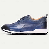 preiswerte Premium Leder Sneaker-Marineblaue Herren-Sneaker aus Leder – stylische, atmungsaktive Sneaker mit perforiertem Design, perfekt für aktive und lässige Outfits.