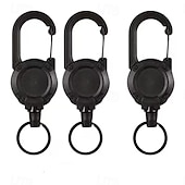 billige Utendørs rekreasjon-3 stk. utendørs automatisk uttrekkbar ståltau taktisk nøkkelring, slitesterk og lett nøkkelholder for utendørsaktiviteter, camping, fotturer og hverdagsbruk, praktisk og bærbar