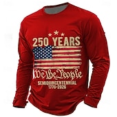  4. juli 2026 250. minnedag Herre 3D Print US Flag Crew Neck Lang erm T-skjorte Casual Daglig