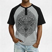 cheap Vintage&amp;Retro-Men's Eagle Viking Henley Shirt Short Sleeve Fashion Designer Vintage Style Daily Outdoor Spring Spring &amp;  Fall All Seasons Dark Blue Dark Green Gray Henley Henley T-Shirt
