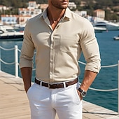 economico camicie da uomo no stiro-Per uomo Camicia Camicia Estiva Camicia casual Camicia con Bottoni Tinta unica Quotidiano Vacanza Blu Blu chiaro Bianco Verde chiaro Manica Lunga Bavero Estate Primavera Abbigliamento Tasca