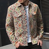 economico giacca camicia da uomo-Per uomo Camicia Camicia casual Giacca camicia Sopracamicia Rombo Quotidiano All'aperto Rosso Azzurro cielo Marrone Manica Lunga Collo ripiegato Primavera Autunno Abbigliamento Tasca