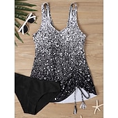 ieftine Tankinis-Costum de baie pentru femei tankini 2 piese cu slipuri cu control al burticii talie înaltă cu spatele gol pentru vacanțe la plajă cu gradient cu fluturi cu guler V fără mâneci