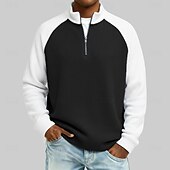 abordables T-shirt en tricot gaufré-Homme Tee-shirt Gaufre T-shirt avec fermeture éclair 1/4 manche longue Col montant Automne &amp; Hiver Automne Printemps &amp; Automne Bloc de Couleur Texturé Mode Occasionnel Boutons Pur Occasionnel Formel