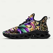 cheap Men's Shoes-Men's Mardi Gras Purple and Green Carnival Slip-On Shoes with Feather Mask Pattern – Comfortable and Stylish Footwear for Carnival, Parades and Festivals