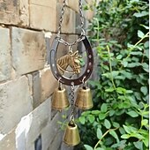 cheap Wall Sculptures-A Lucky Horseshoe Owl Wind Chime, Outdoor Iron Art Love Wind Chime, Vintage Horseshoe Design, Valentine's Day Iron Nail Wind Chime Home Decoration for Good Luck in Love, Perfect Garden Ornament