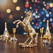 billige Statuer-gyllen hoppende hest i harpiks, håndmalt skrivebordspynt, hjemmedekorasjon av månenyttår, festdekorasjon, hestestatue som gave til festlig feiring