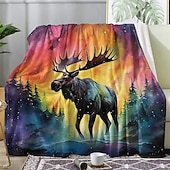 billige Tepper og pledd-tapet Teppe Fleece-tepper Reinsdyr 3D Fantasi Soverom Sofa Seng Dekorativt teppe Varmt teppe Hjemmedekor