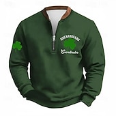 cheap Vintage Ethnic Sweatshirts-St. Patrick's Day Men's Shamrock St. Paddy's Day Sweatshirt Sweatshirt Fashion Streetwear Daily Classic Long Sleeve Quarter Zip Outdoor Going out Festival Dark Green Green Army Green Printing Spring