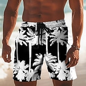  Herren Kokospalme Tropische Pflanzen Badehosen Badeshorts Boardshorts Mittlere Taille Hawaiianisch Strandurlaub Seitentaschen Netzfutter Elastischer Kordelzug in der Taille Designer Bekleidung