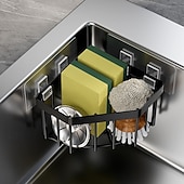 billige Reisevesker og håndbagasje-Plassbesparende kjøkkenvaskorganisator, kraftig trekantet avløpsstativ med svampholder, oppvaskstativ og skjærebrettspor, veggfeste, rustfritt stål, slitesterk konstruksjon, enkel å rengjøre, moderne