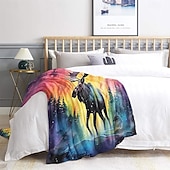 billige Tepper og pledd-tapet Teppe Fleece-tepper Reinsdyr 3D Fantasi Soverom Sofa Seng Dekorativt teppe Varmt teppe Hjemmedekor