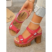 preiswerte Absatzsandalen-Damen Täglich Blockabsatz Offene Spitze Mode Kunstleder Klettverschluß Schwarz Weiß Pink