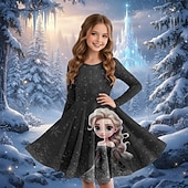 Mädchen' 3D Grafik Anime Kleid Langarm 3D-Druck Frühling Herbst Leistung Urlaub Party Lässig Prinzessin Schön Kinder 4-12 Jahre Freizeitkleid A Linie Kleid Knielang Normale Passform