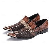 billiga Premium läder Loafers-Herr Tofflor och Slip-Ons Formella skor Finskor Promenad Läder Italienskt fullkornigt kohud Bekväm Halksäker Loafers Röd Brun