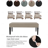 abordables Dining Chair Cover-Solid Color Elastic 75D Milk Silk Waterproof Bench Cover with Rope, Universal Set for Dustproof Stool and Ottoman Protection