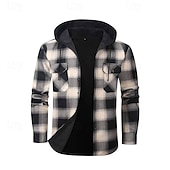 economico Giubbotti Casual-Per uomo Cappotto Invernale Giacca Camicia Giacca in Pile Giacca Casual Casuale Quotidiano Calore Termico Tasca Bottonato Autunno Inverno Plaid Streetwear Quotidiano Con Cappuccio Regolare Rosso