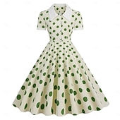 preiswerte Kleider-1950er Retro Vintage Rockabilly Midlänge Swing-Kleid Ausgestelltes Kleid Kurze Ärmel Tupfen Tailliert und ausgestellt Kostüm Damen Karneval Valentinstag Lässig Heimkehr Retro-Mottoparty Erwachsene