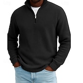  Herren Waffel-Poloshirts Textur Outdoor Lässig Viertelreißverschluss Langarm Mode Modern Einfarbig Texture Gestrickt Herbst Frühling & Herbst Herbst Winter Normale Passform Dunkel Braun Wein Schwarz