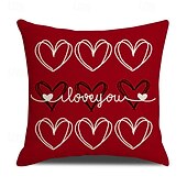 cheap Throw Pillows,Inserts &amp; Covers-Valentine's Day Couple Heart Pillow Cover, Red "LOVE" Letter Print Decorative Cushion, Perfect for Sofa, Living Room, Bedroom, Ideal for Romantic Valentine's Day Home Decor