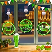 お買い得  装飾ライト-アイルランドの聖パトリックの日の飾り、LED吊り下げライト、22/24cmのシャムロック &amp;レプラコーンの帽子の吸盤ライト、屋内ドア、窓、壁、パーティー、休日の装飾、単4電池ボックス付き