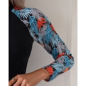 ieftine Tankini și bikini pentru surfing-Pentru femei Bariere Iritatie Costum de baie din 2 piese Costume de Baie Floral Costume de Baie Negru UPF 50+ Manșon Lung - Surfing Plajă Înot Vară